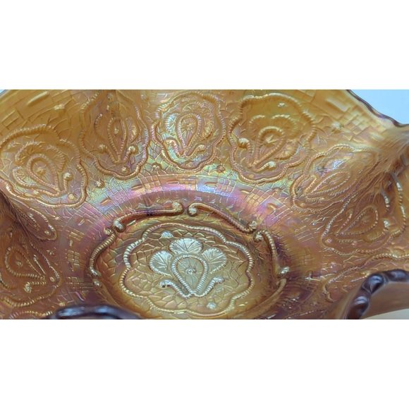 Vintage Fenton persian medallion small carnival glass dish rare marigold - Picture 9 of 16